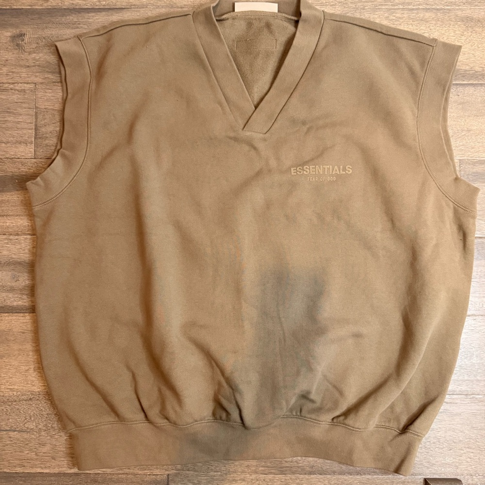 Fear of God Essentials Olive Sleeveless Sweatshirt XXL